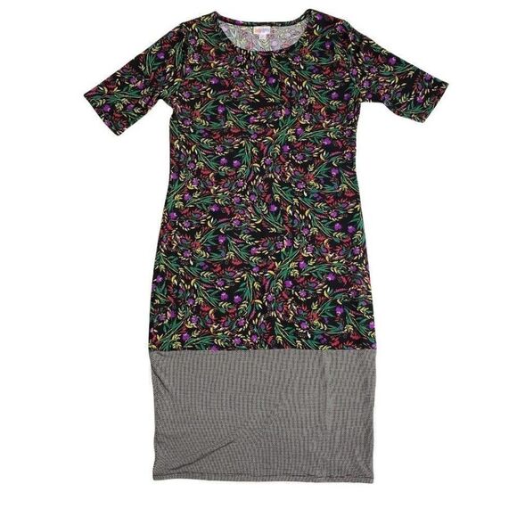 LuLaRoe Julia Dress Contrast Pattern Floral Dots Medium NEW - Picture 1 of 6